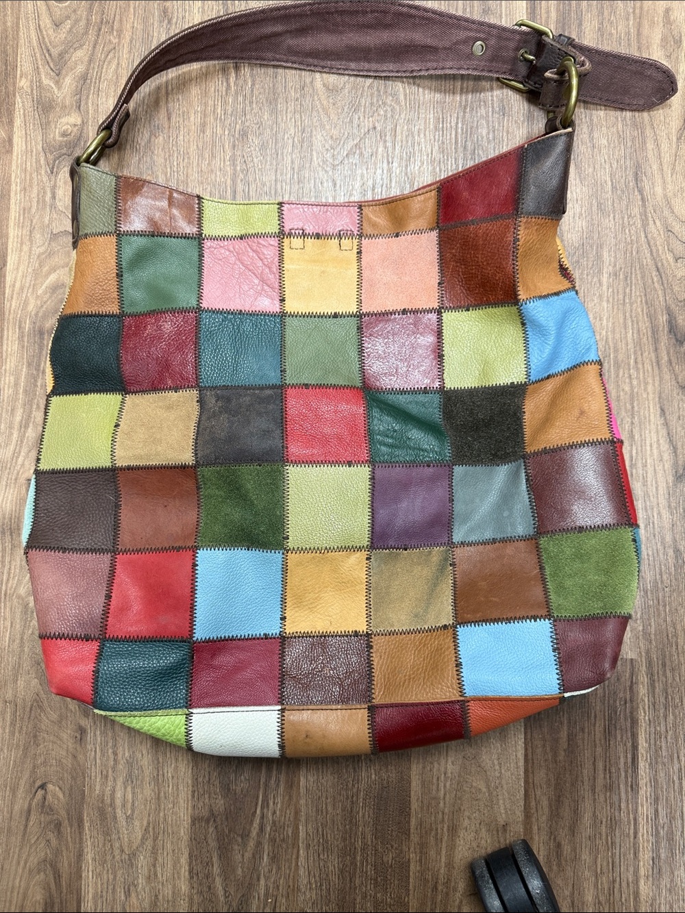 Lucky Brand XL Patchwork Leather Hobo Bag - Multicolor Red/Green/Blue/Brown - Picture 14 of 15